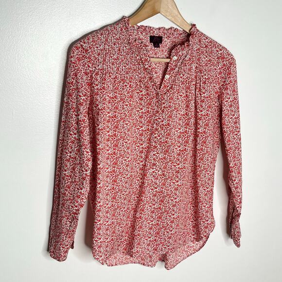 J. Crew Liberty Fabrics Chamomile Ruffle Neck Popover Top Womens 2 Red Floral - Picture 3 of 9